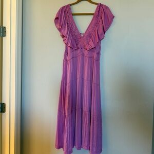 Joie Lavender-Pink Tiered V-Neck Midi Dress